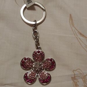 Rhinestone Flower Keychain -Light And Dark Pink Crystals & Silver Tone--FREE***